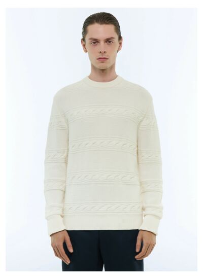 Pull col rond torsadé en laine et coton