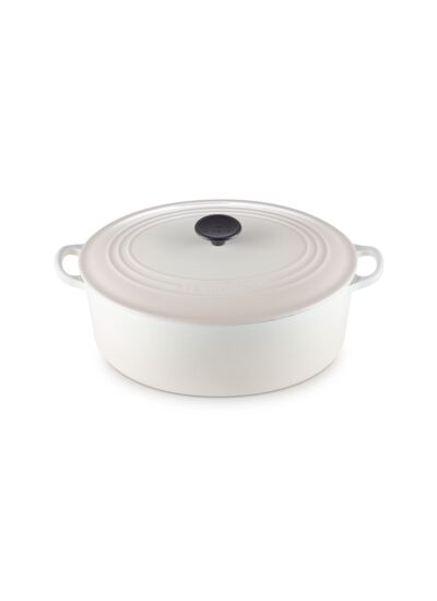 Cocotte ovale 31cm en fonte émaillée meringue*