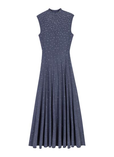Robe longue en maille à strass