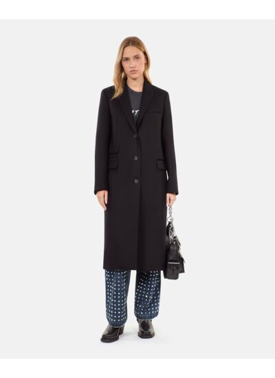 Manteau Long En Laine Mélangée Noire Femme