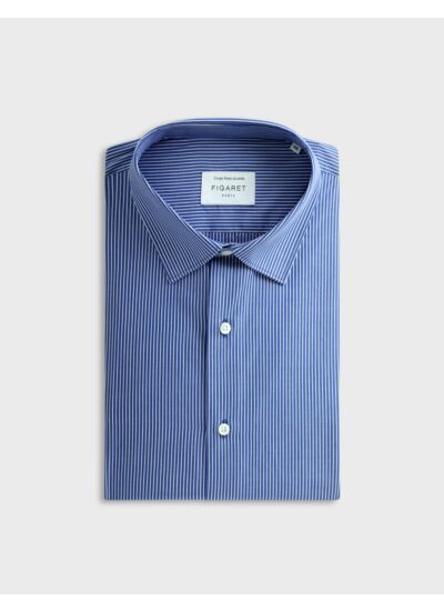 Chemise col figaret en popeline rayée bleu