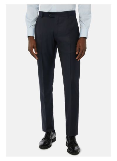 Pantalon Bleu Marine en Laine Super 130 Regular Fit
