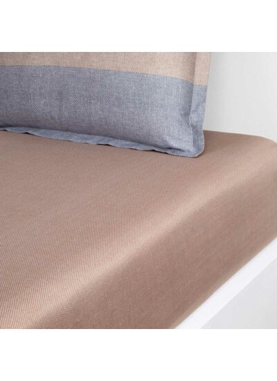 BOSS Home - Drap housse en satin de coton beige, Iconic Stripe