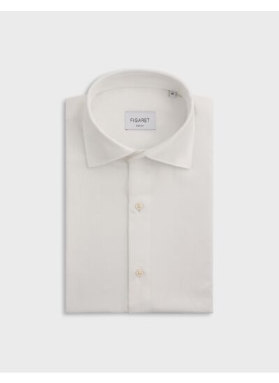 Chemise aristote col italien en flanelle de coton et lyocell chevron ecru