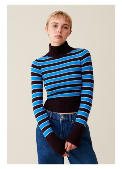 Pull marinière col montant