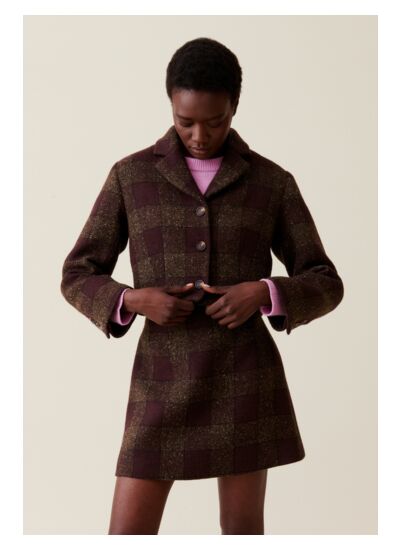 Veste courte carreaux boutonnée