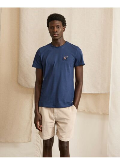T-shirt bleu vélo brodé