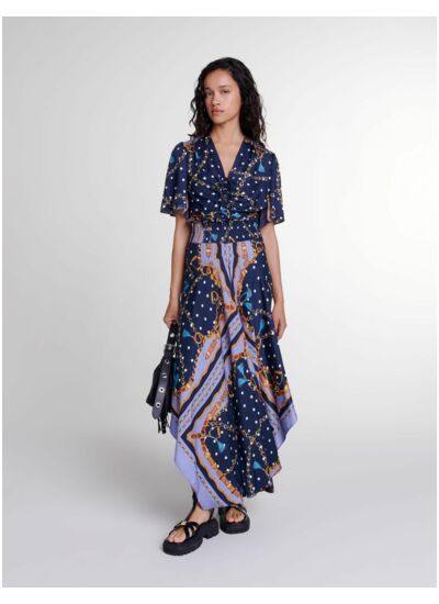 Robe longue satinée imprimée