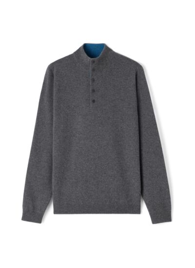 Pull col montant bicolore - Homme - LOUP/BLEU ECOSSE