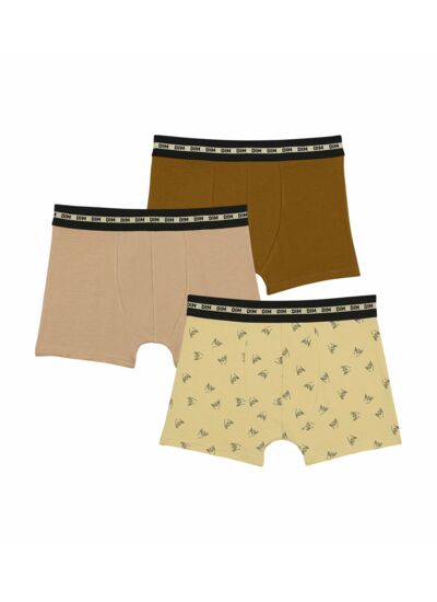 Lot de 3 boxers garçon à motif fun Marron Olive Dim Coton Stretch