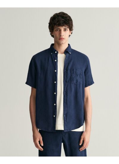 Chemise regular fit en lin teint en pièce à manches courtes