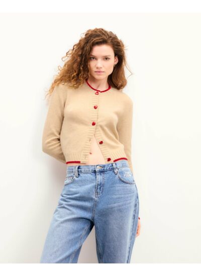 Pull Cardigan Liserés et Boutons Cœur