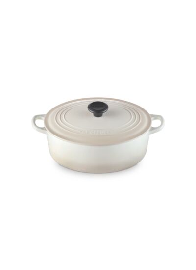 Cocotte ovale 29cm en fonte émaillée meringue