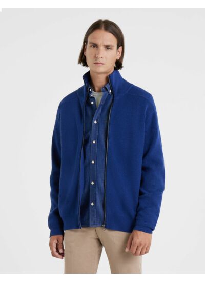 Cardigan Edgard en laine et coton bleu