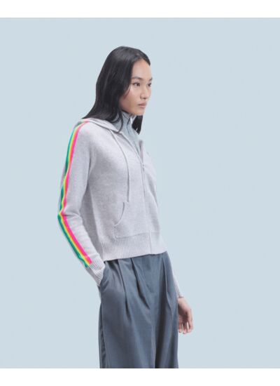 Pull Hoodie Bandes Manches Multicolore Léger