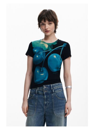 T-shirt col montant cerises