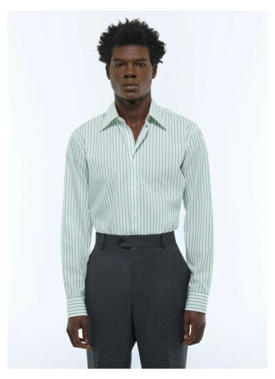 Chemise à col hirondelle en coton rayé