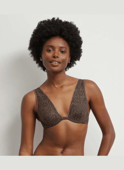 Soutien-gorge foulard en tulle Chocolat et zébrures or Dim Generous