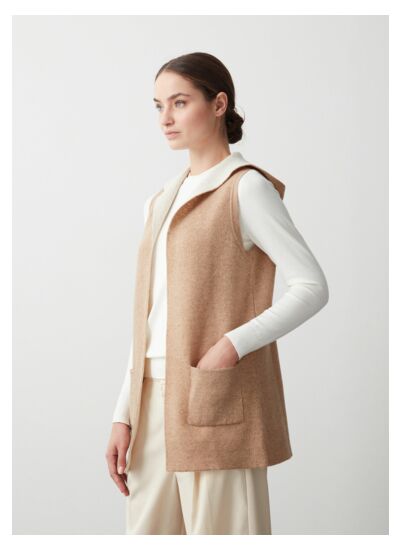 Veste sans manches ouverte en drap de laine bicolore