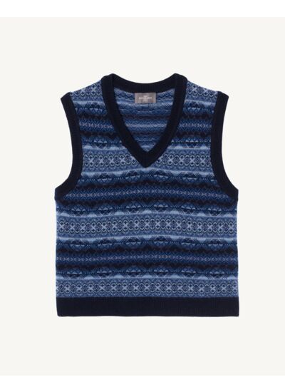 Pull V sans manches fairisle - Femme - MARINE