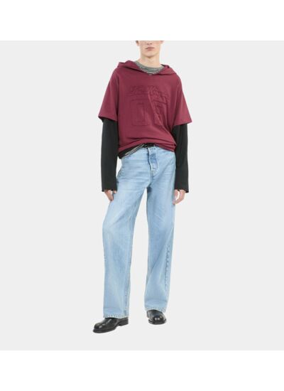 T-Shirt Manches Longues À Capuche Bordeaux Homme