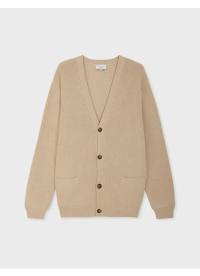 Cardigan ferdinand col v boutonné en laine et coton beige