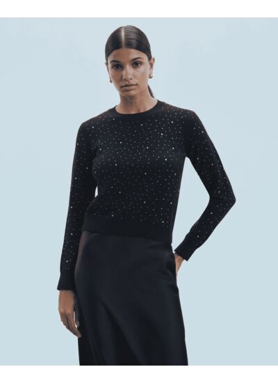Pull Col Rond Strass Allover Léger