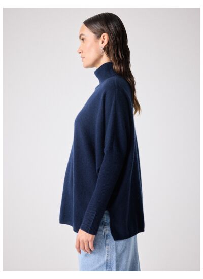 Pull poncho col roulé cachemire Margareth MARINE