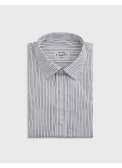 Chemise col figaret en popeline rayée marine