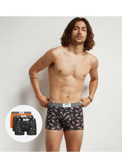 Lot de 3 boxers homme coton stretch motifs marbre et flammes Dim Vibes