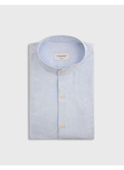 Chemise herwin col officier en oxford gratté rayé bleu