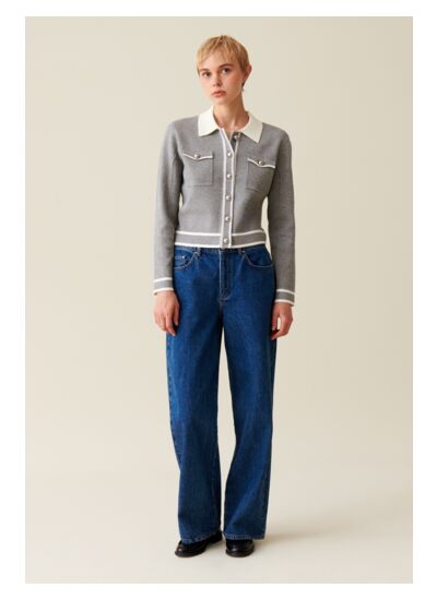 Cardigan col chemise gris clair