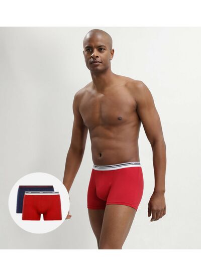 Lot de 2 boxers coton stretch Rouge Lave et Bleu Denim Daily Colors