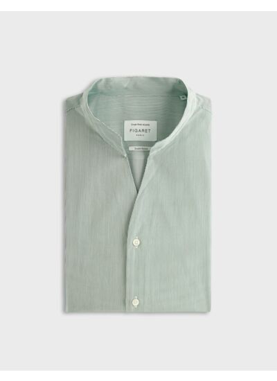 Chemise carl col droit ouvert en popeline rayée vert