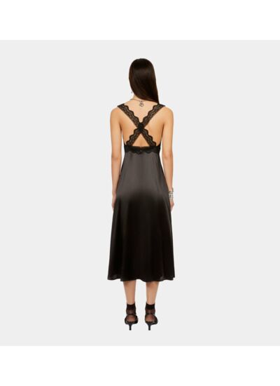 Robe Nuisette Longue Noire Avec Guipure Femme