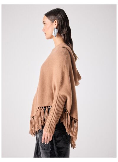 Poncho à capuche cachemire Penuta FAUVE