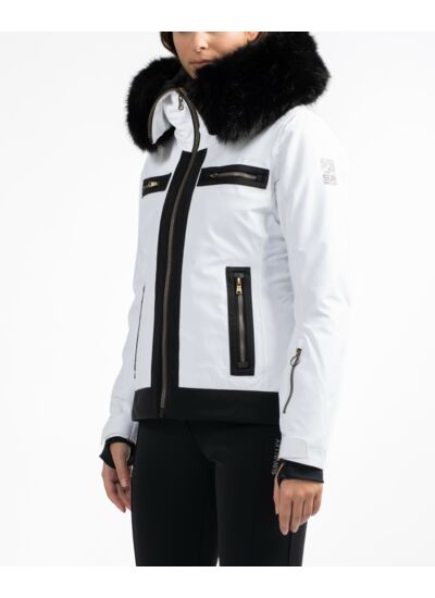 Veste de ski imprimée à col châle fourrure femme
