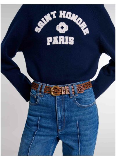 Ceinture en cuir détail fleurs