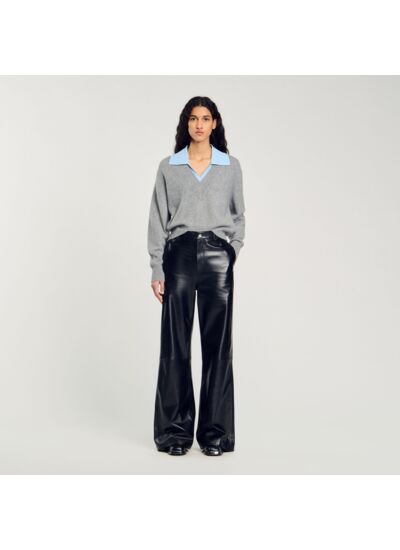 Pull en laine à col V bicolore