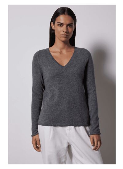 Pull col V Neva GRIS CHINE FONCE 008