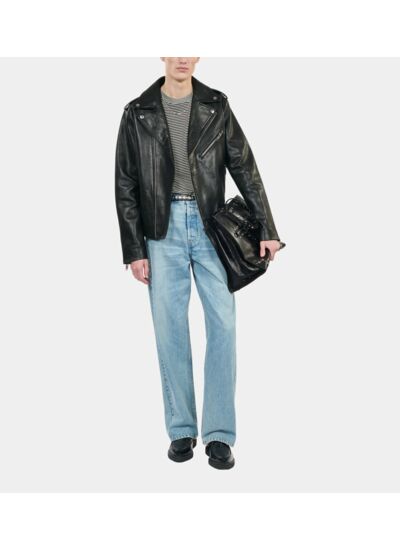 Blouson Biker En Cuir Noir Homme