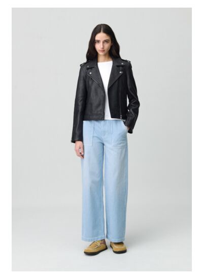 Veste cuir grainé noir