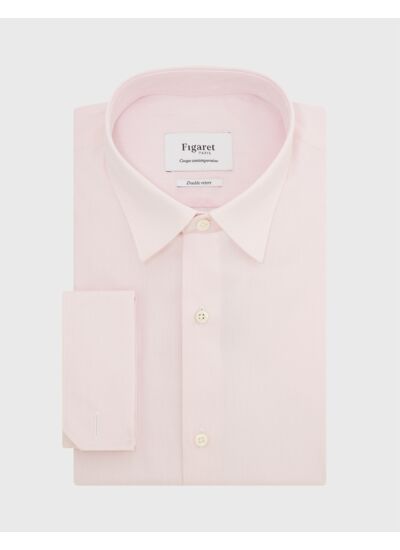 Chemise col figaret en popeline rayée rose