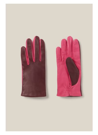 Gants bicolores cuir logo embossé
