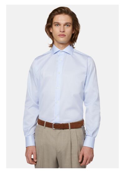 Chemise À Rayures Bleu Clair En Coton Dobby Regular Fit