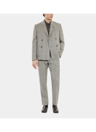 Pantalon De Costume En Laine Pied De Poule Noir Et Blanc Homme