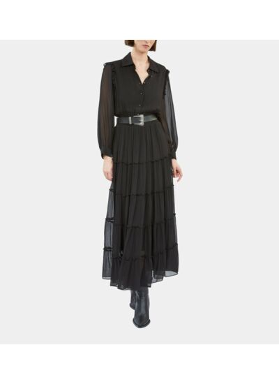 Robe Longue Haut Chemise Taille Elastiquee Femme