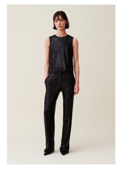 Pantalon droit à sequins noir