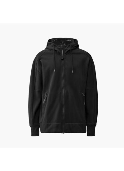 CP Company Hoodie Zippé Diagonal Raised Fleece Noir