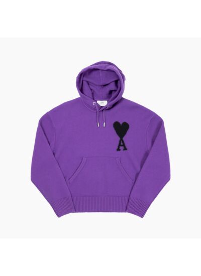 Ami Paris Hoodie En Maille Noir Violet